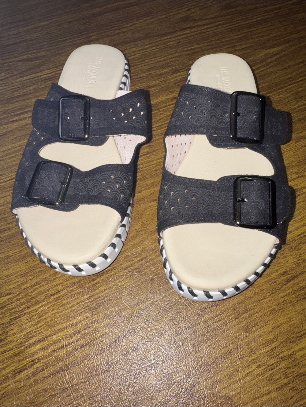 Ilse Jacobsen Black and Cream Double Buckle Sandals